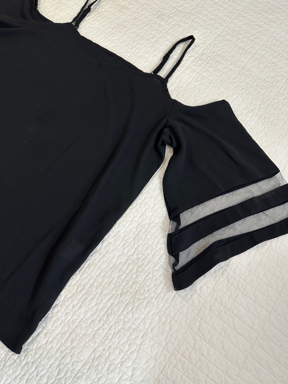 Small Boutique Black Cold-Shoulder Spaghetti Strap Women's Top Rayon Blend - Picture 3 of 5